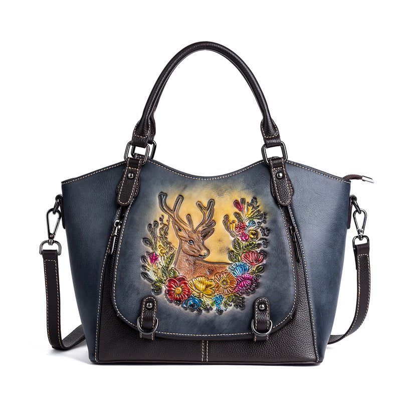 Women's Style First Layer Cowhide Retro Rub Handbags