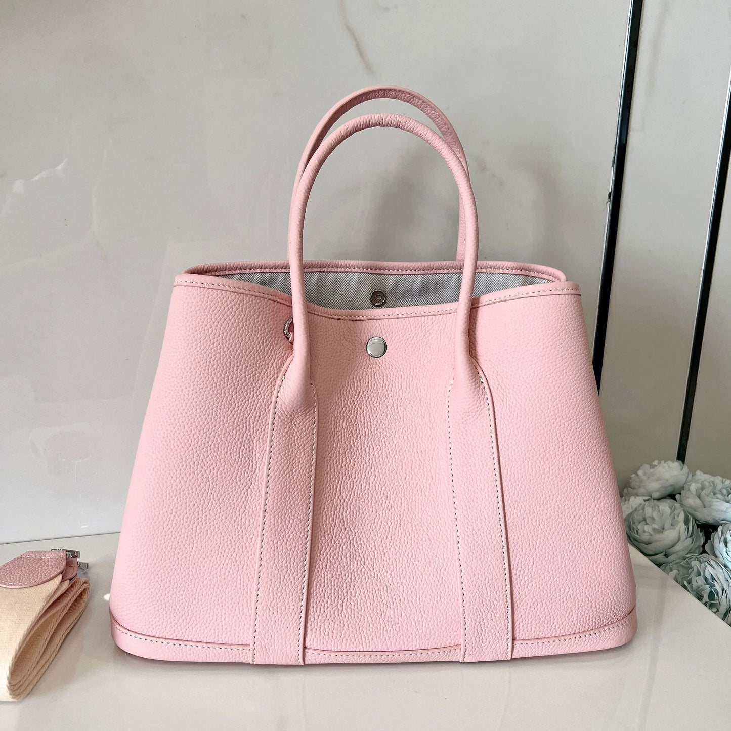 Women's Leather Litchi Pattern First Layer Large Handbags