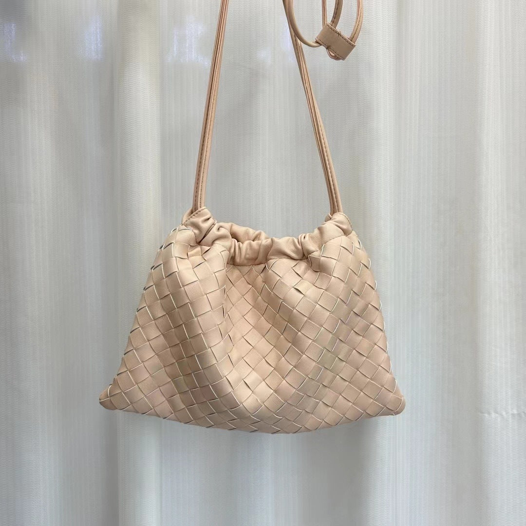 Women's Genuine Leather Fashion White One Drawstring Crossbody Bags