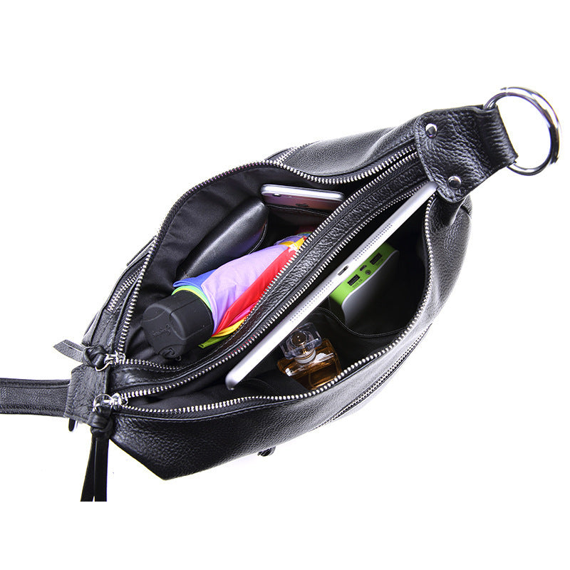 Women's Pleated Large Capacity Leather First Layer Handbags