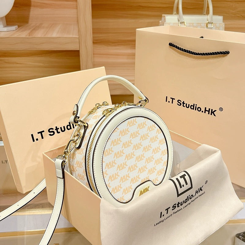Women's Niche Fashion Genuine Leather Round Pie Crossbody Bags