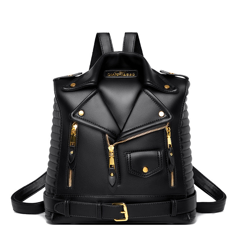 Women's Soft Leather Textured Jacket Trendy Wild Backpacks
