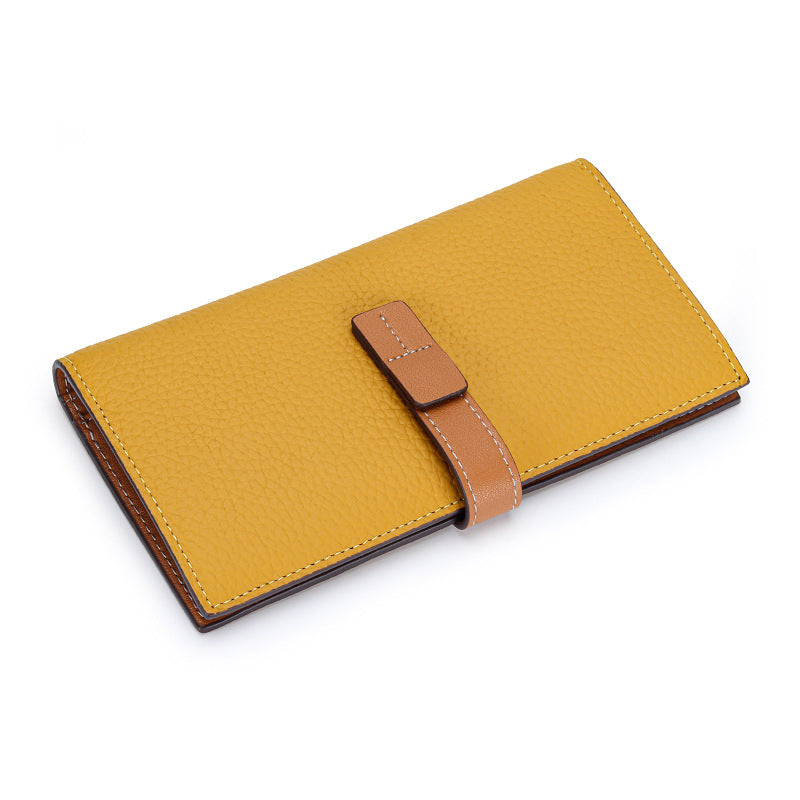 Long Genuine Leather Contrast Color First Layer Cowhide Ladies Wallets