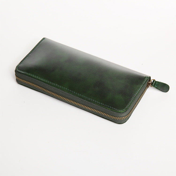 Style Handmade Brushed Zipper First Layer Men's Wallets