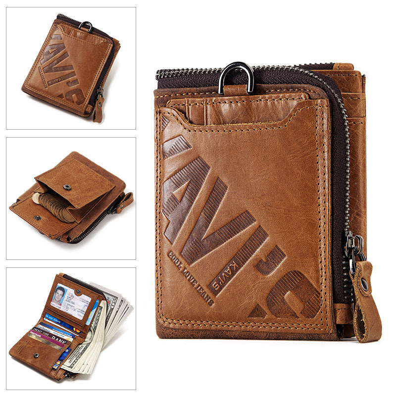 Women's & Men's & Genuine Cowhide Short Fashion Zipper Men's Wallets