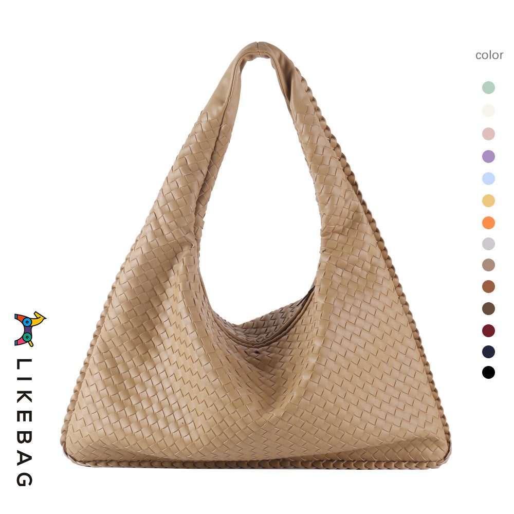 Woven Solid Color Large Capacity Portable Simple Shoulder Bags