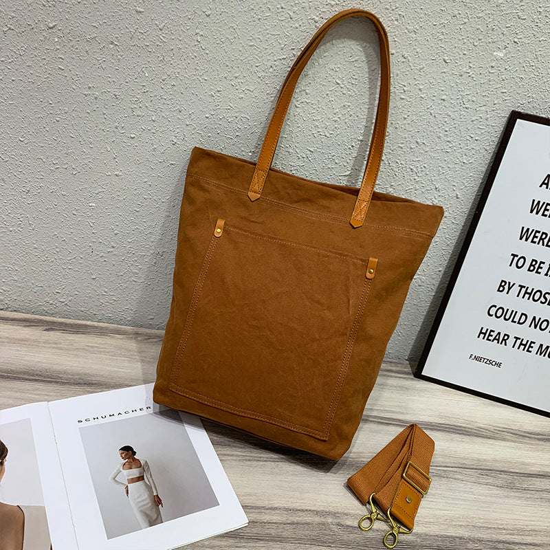 Women's Versatile Canvas Solid Color Commuter College Shoulder Bags