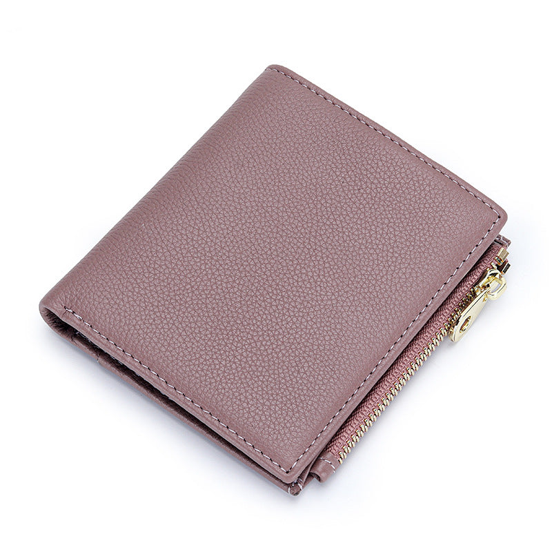 Women's Pure Leather Short High-grade First Layer Cowhide Natural Ladies Wallets
