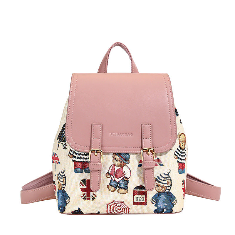 Women's Urban Fashion Bear Contrast Color Simple Backpacks