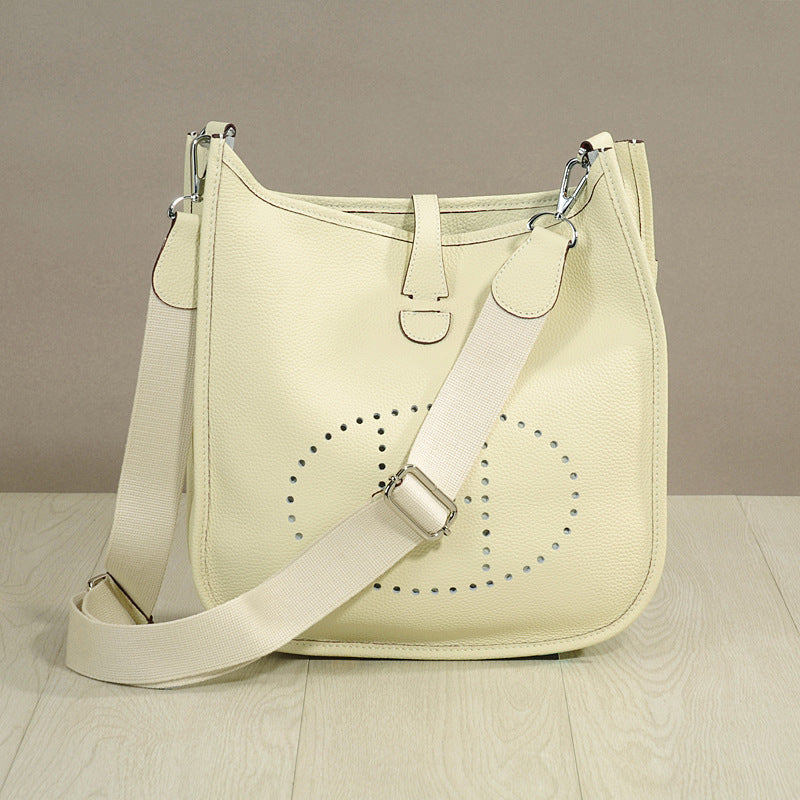 Women's Genuine Leather Cowhide Lychee Pattern Leisure Bucket Bags