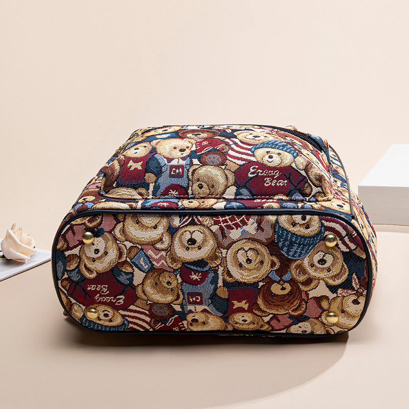 Women's Bear Attachment Female College Canvas Lightweight Backpacks