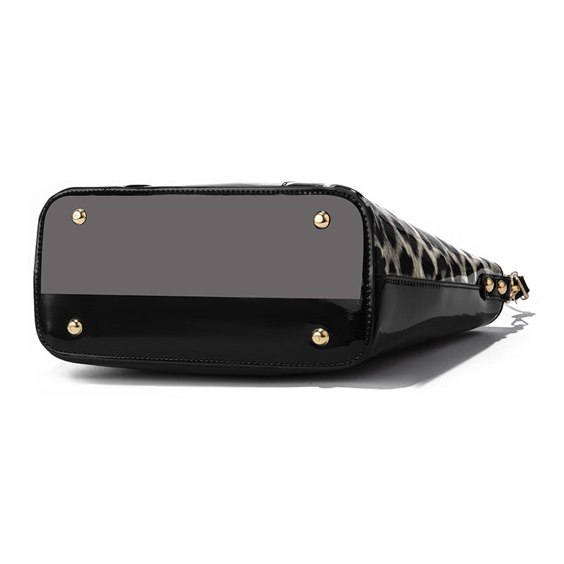 Women's Bright Leather Leopard Print Trendy Big Handbags