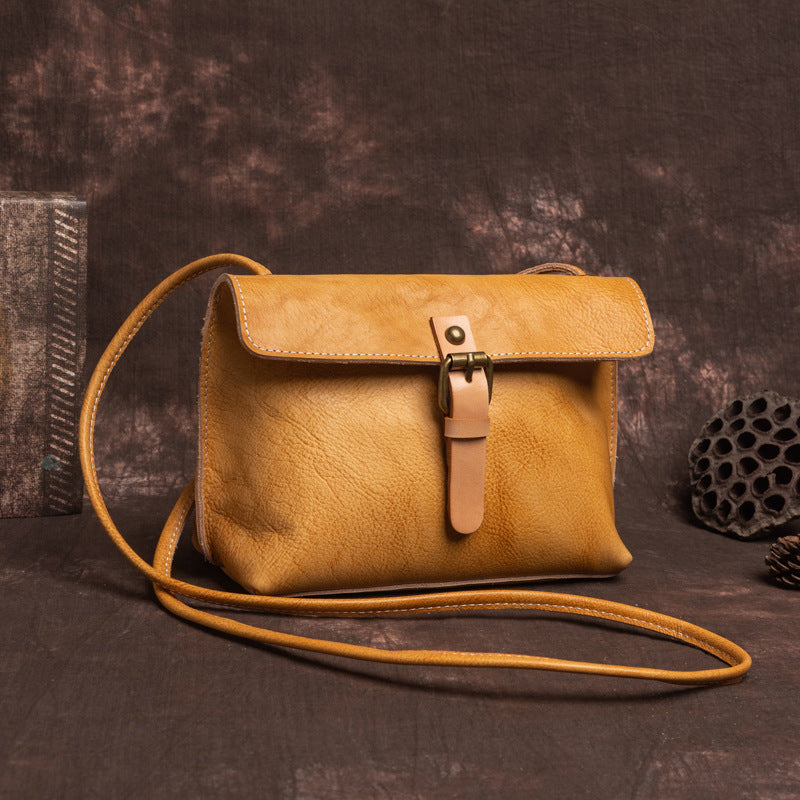 Women's Cow Leather Handmade Vegetable Tanned Retro Crossbody Bags