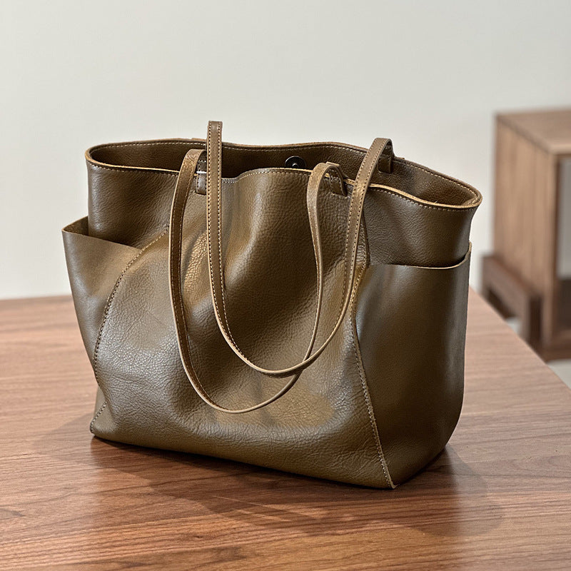 Women's Practical Genuine Leather Large Vegetable Tanning Shoulder Bags