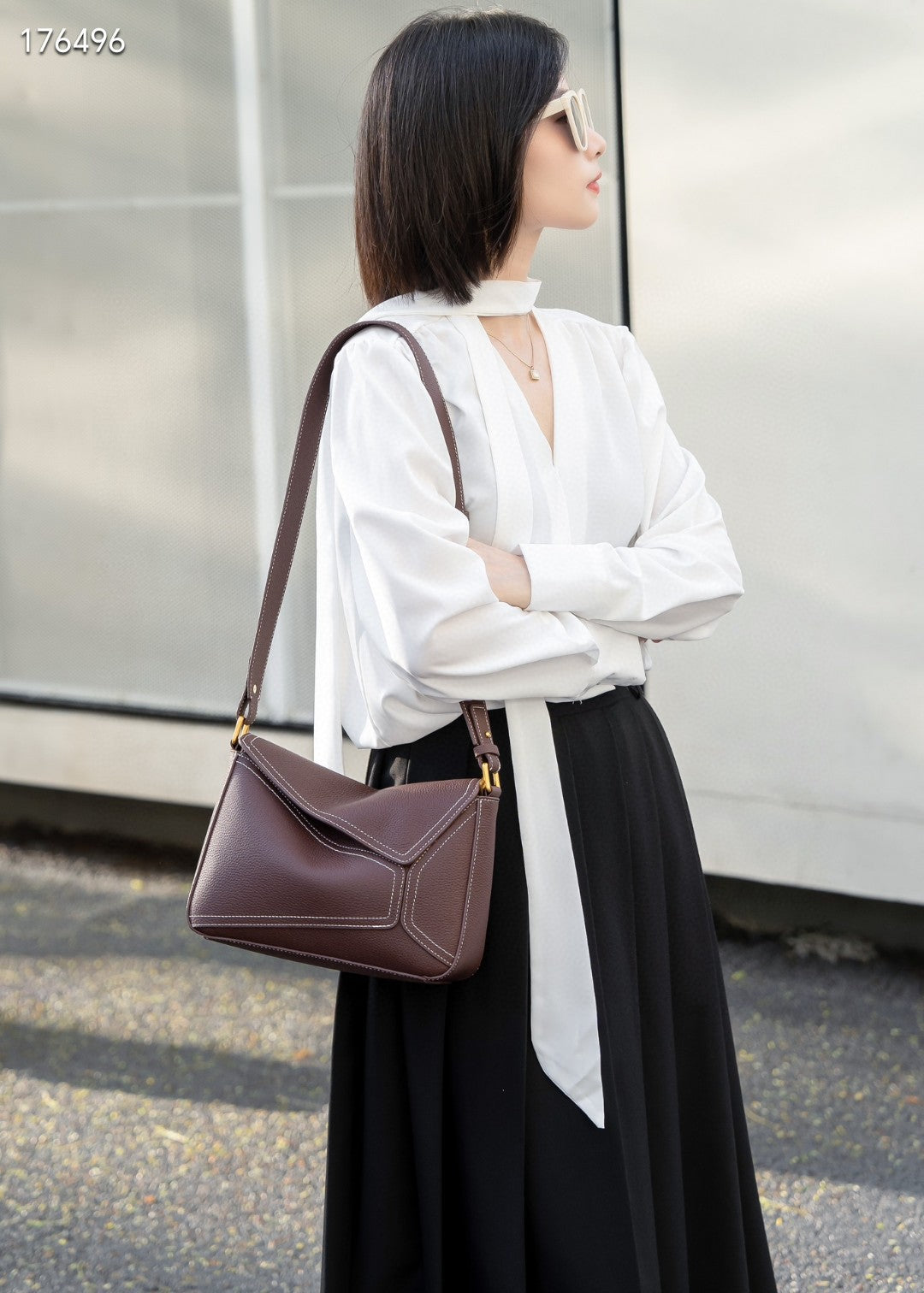 Women's Genuine Leather First Layer Cowhide Geometric Shoulder Bags