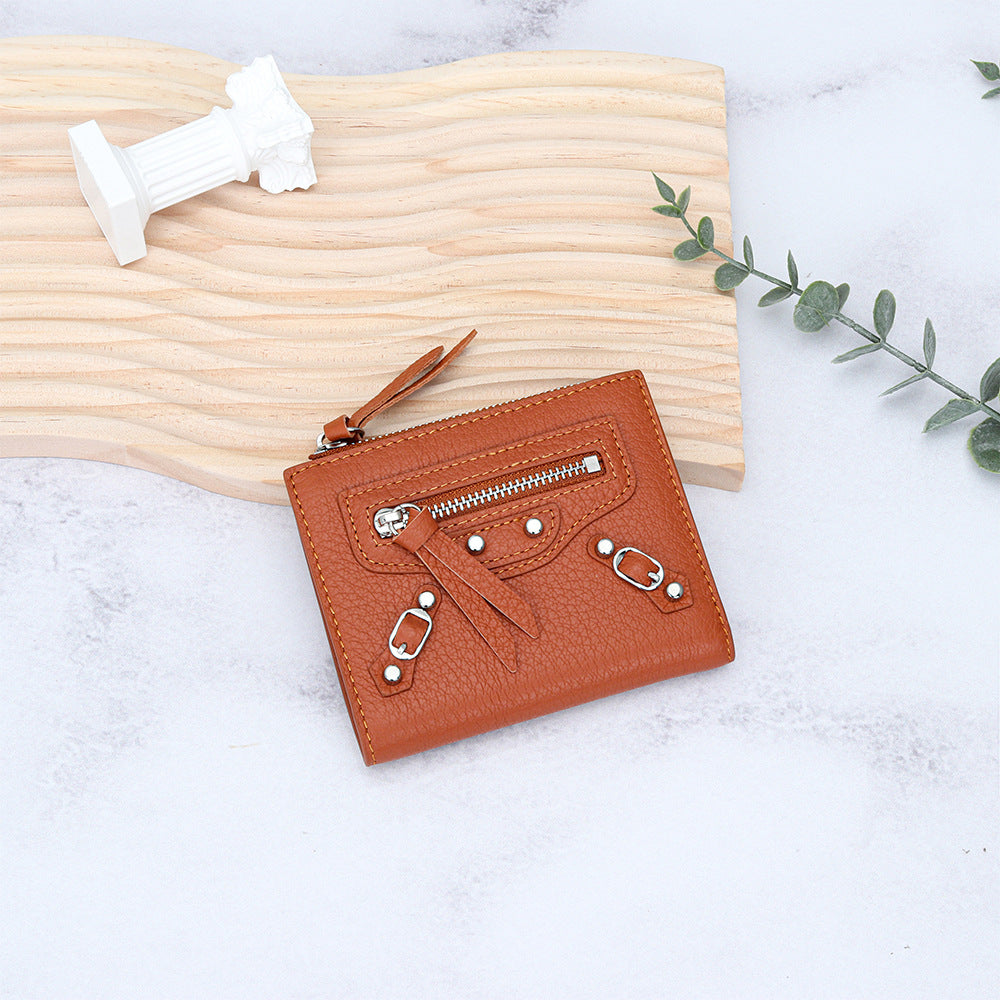 Women's Genuine Rivet Multiple Slots Fold First Ladies Wallets