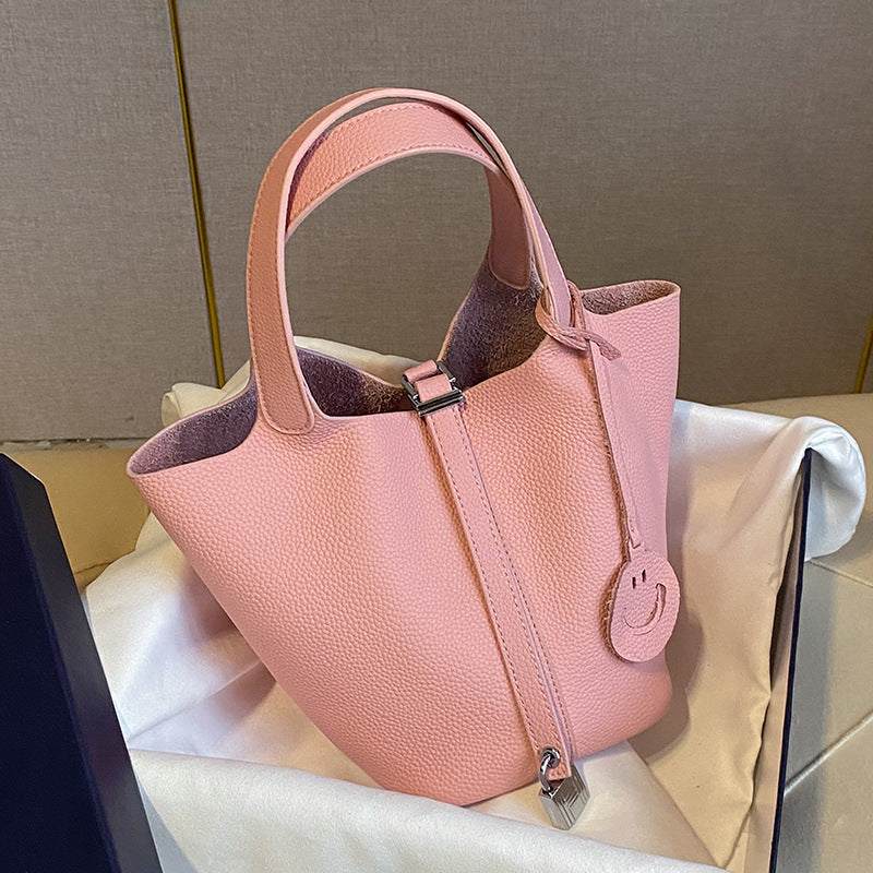 Women's Leather Vegetable Basket Versatile Hand Carrying Niche Handbags