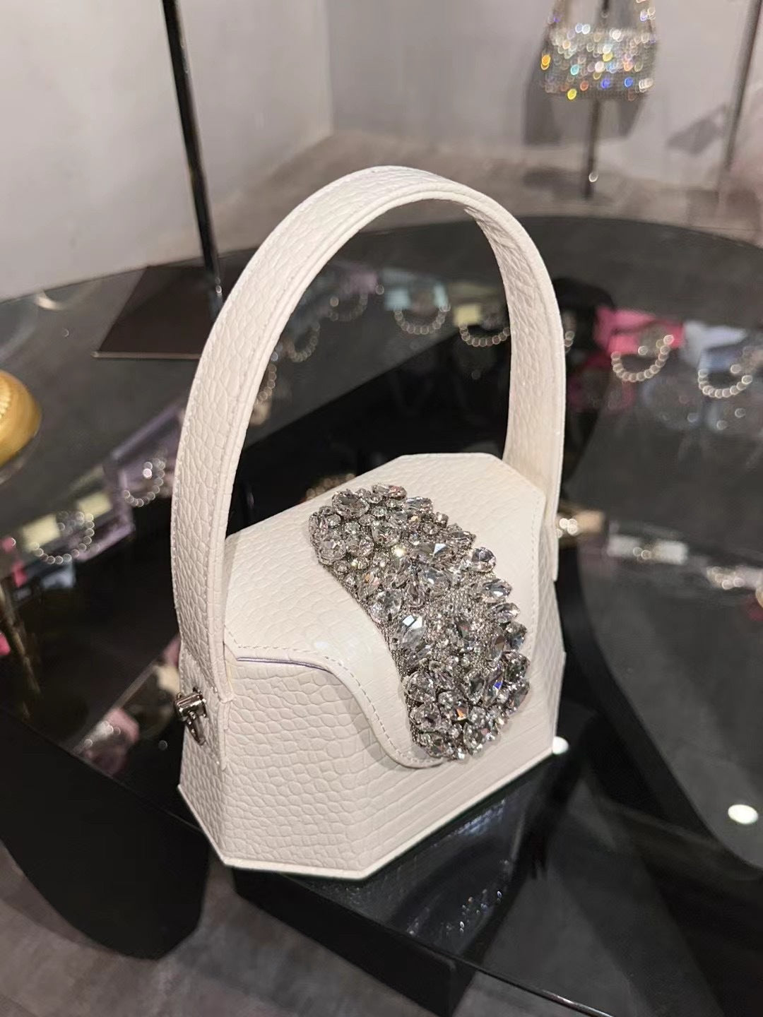Women's Leather Diamond Shiny Dinner Designer Handbags
