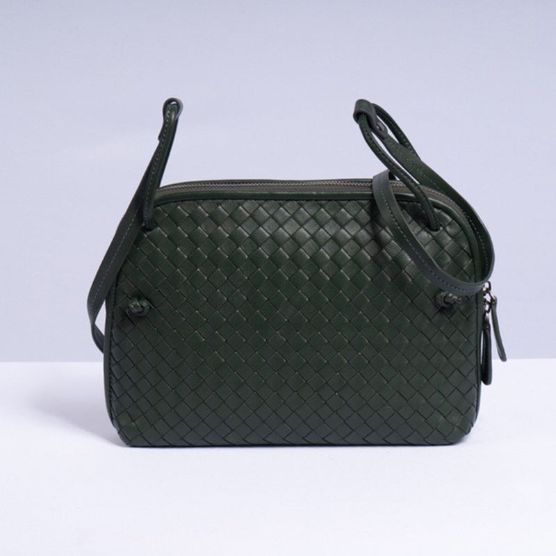 Women's Sheepskin Large Capacity Green Hand-woven Leather Crossbody Bags