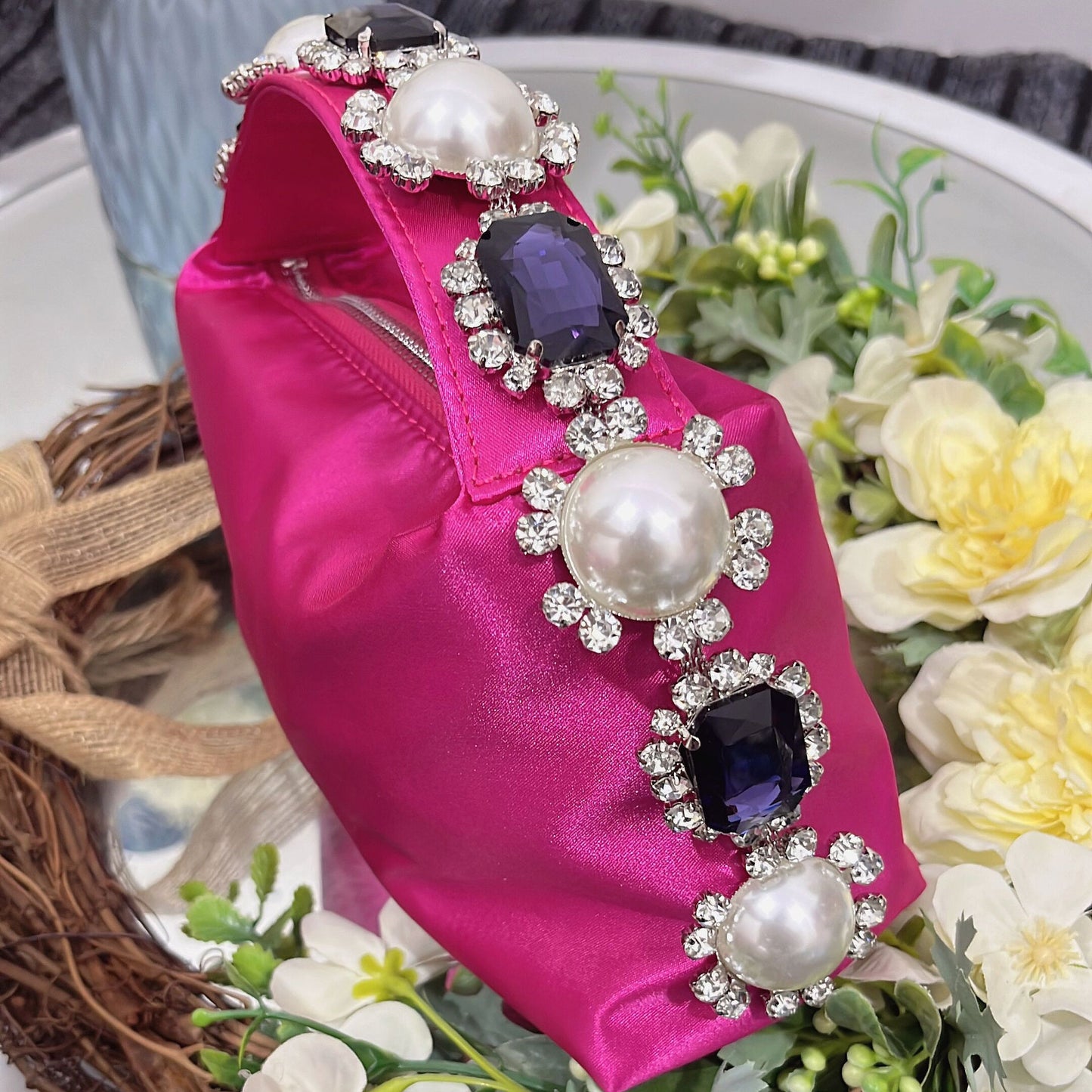 Women's Clutch Rhinestone Pearl Satin Lunch Box Summer Handbags