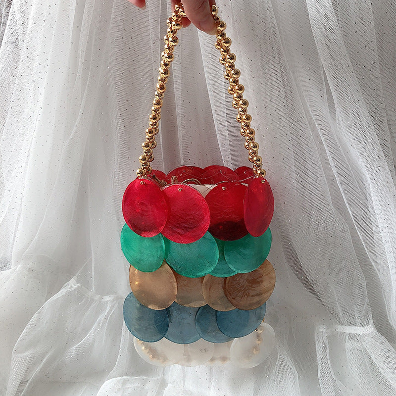 Women's Color Handmade Woven Shell Fashion Beaded Chain Handbags
