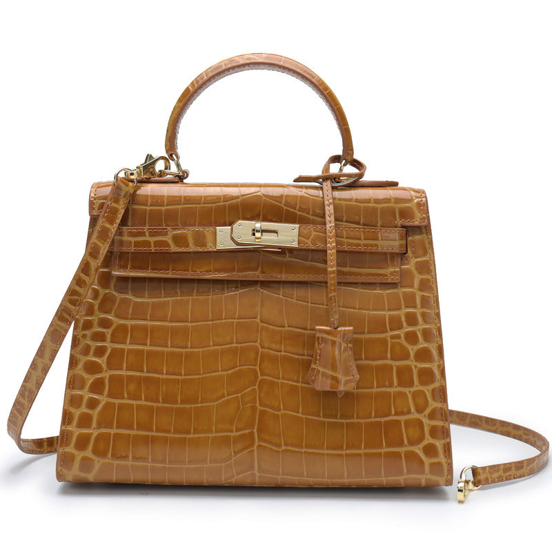 Women's Genuine Leather Fashion Crocodile Pattern Cow Handbags