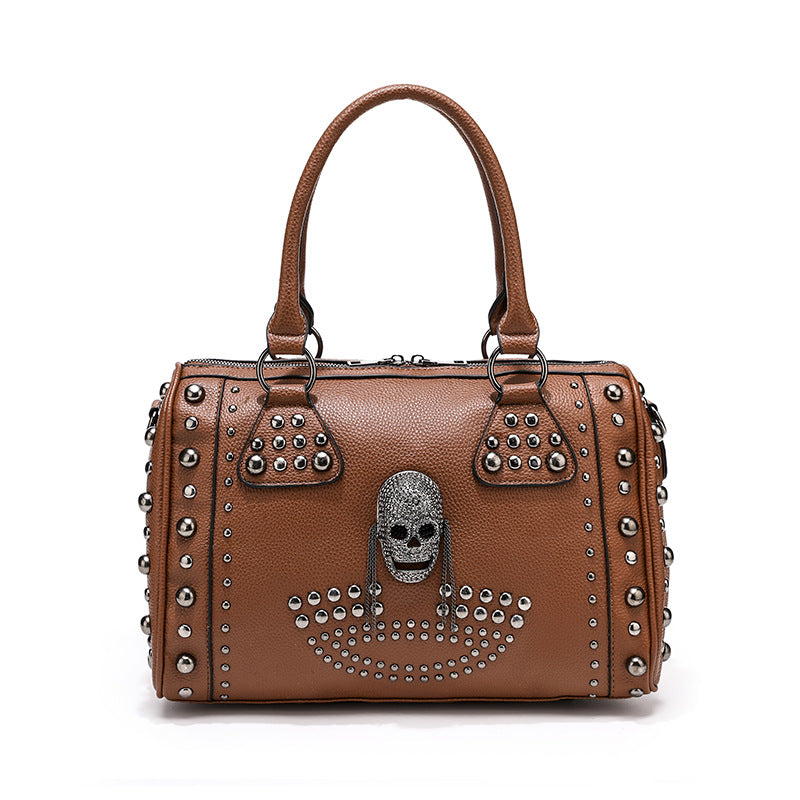 Women's Fashion Skull Punk Rivet Boston Portable Handbags