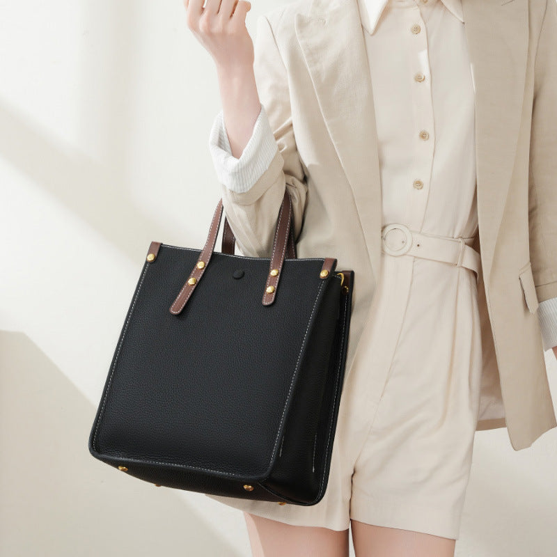 Leather Vertical First Layer Cowhide Commuter Handbags