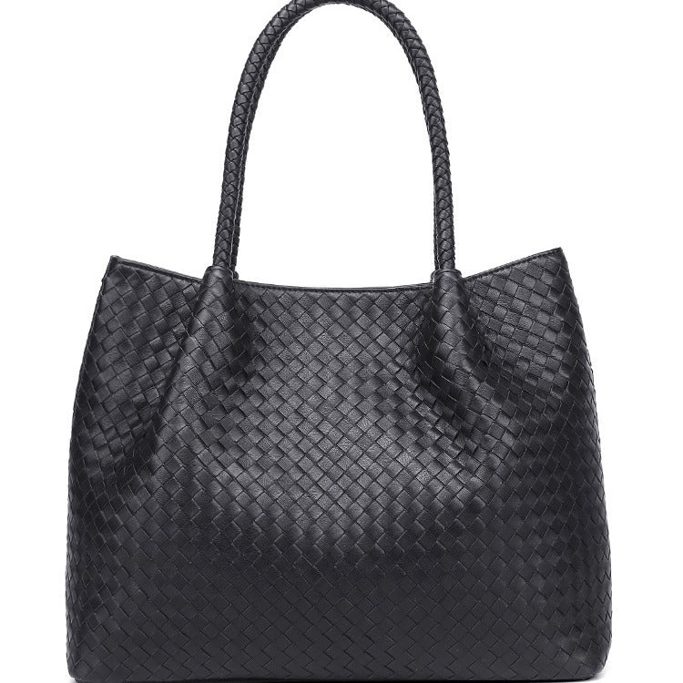 Women's Trendy Genuine Leather Woven Large Capacity Shoulder Bags