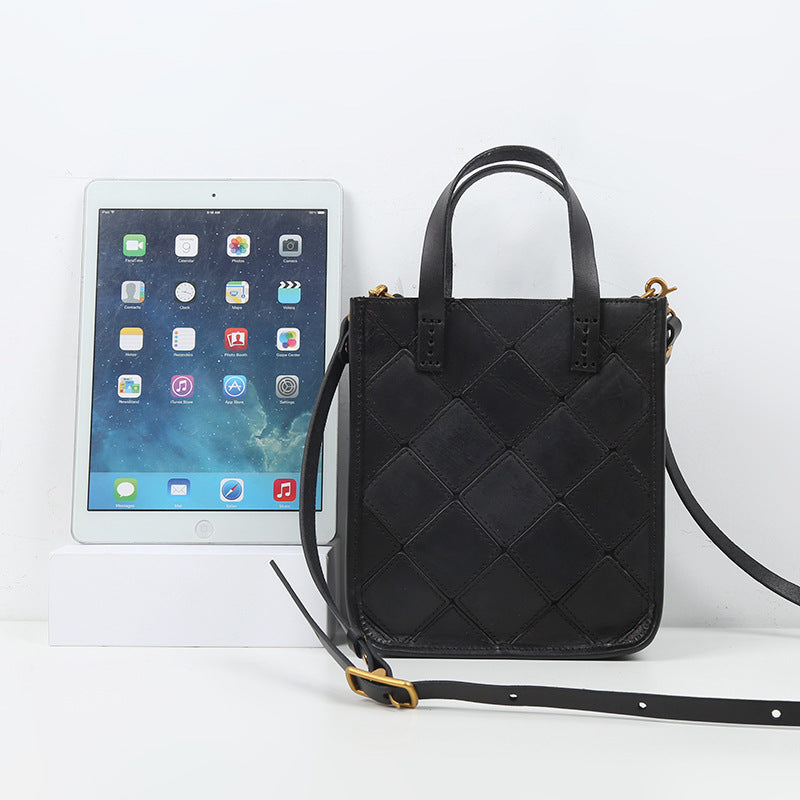 Women's Retro Hand-held Rhombic Leather First Layer Shoulder Bags