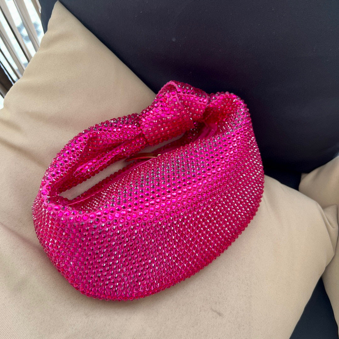Women's Fashionable Knotted Bright Crystal Large Capacity Handbags