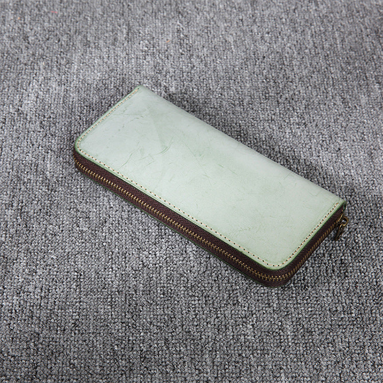 Women's & Men's & Genuine Leather Mist Wax Long Men's Wallets