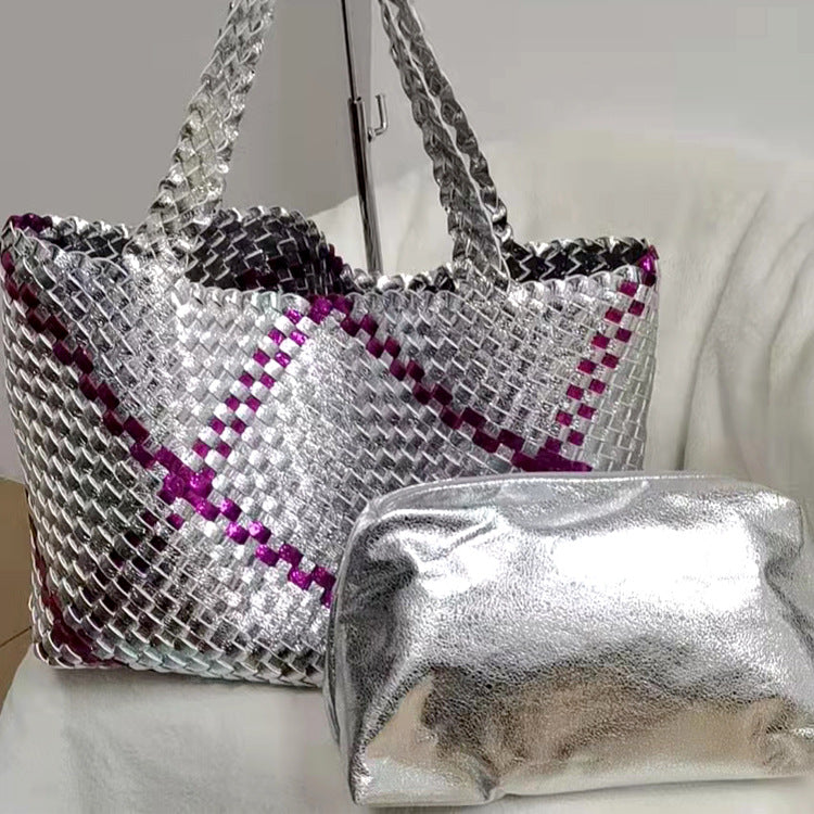 Snake Pattern Color Matching Hand-woven Mother Shoulder Bags
