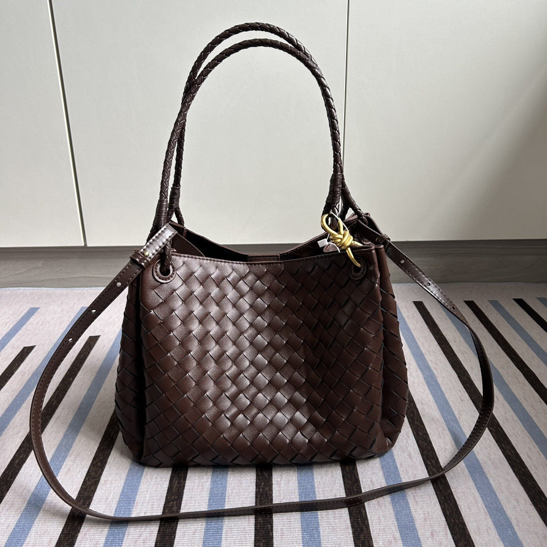 Women's Large Parachute Leather Woven Portable Vegetable Crossbody Bags