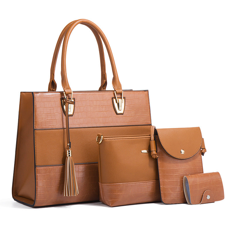 Women's Fashionable Portable Retro Crocodile Pattern Set Handbags