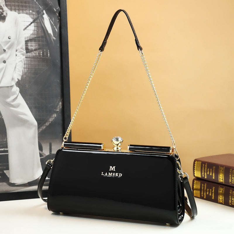 Women's Patent Leather Fashionable Clip Chain Underarm Arm Bags