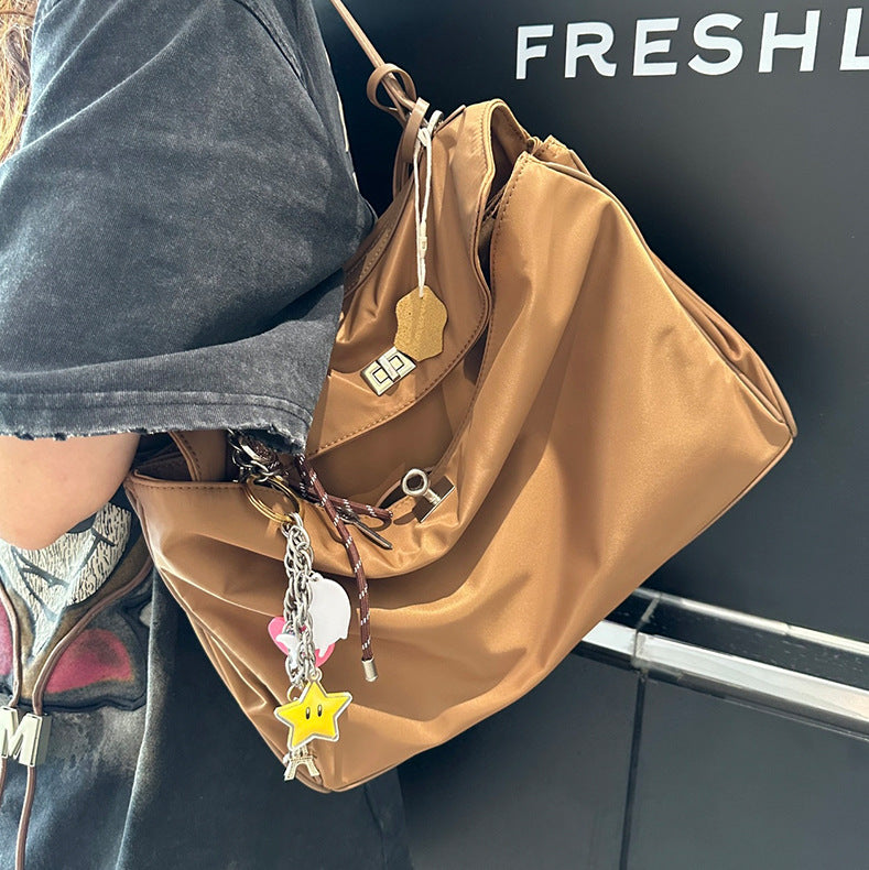 Nylon Cloth Large Capacity Totes Loose Neutral Shoulder Bags
