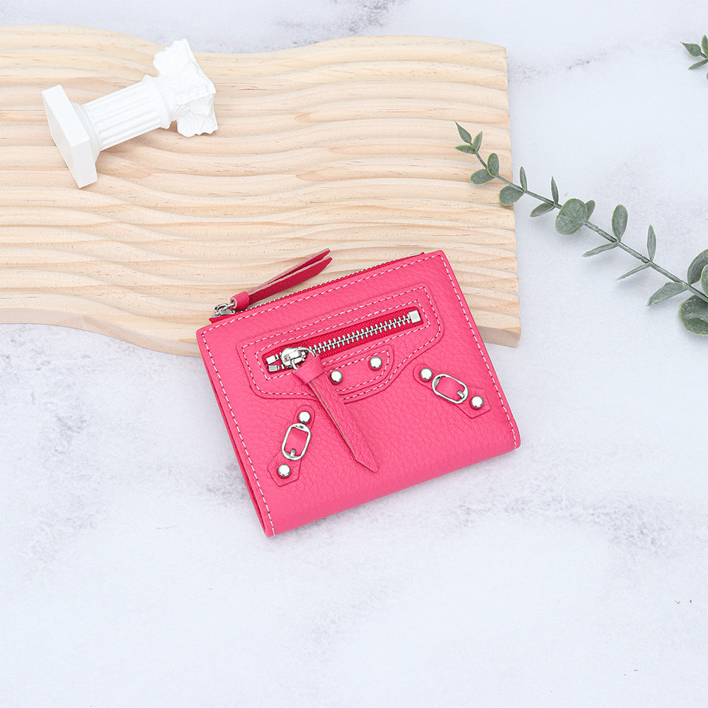 Women's Genuine Rivet Multiple Slots Fold First Ladies Wallets