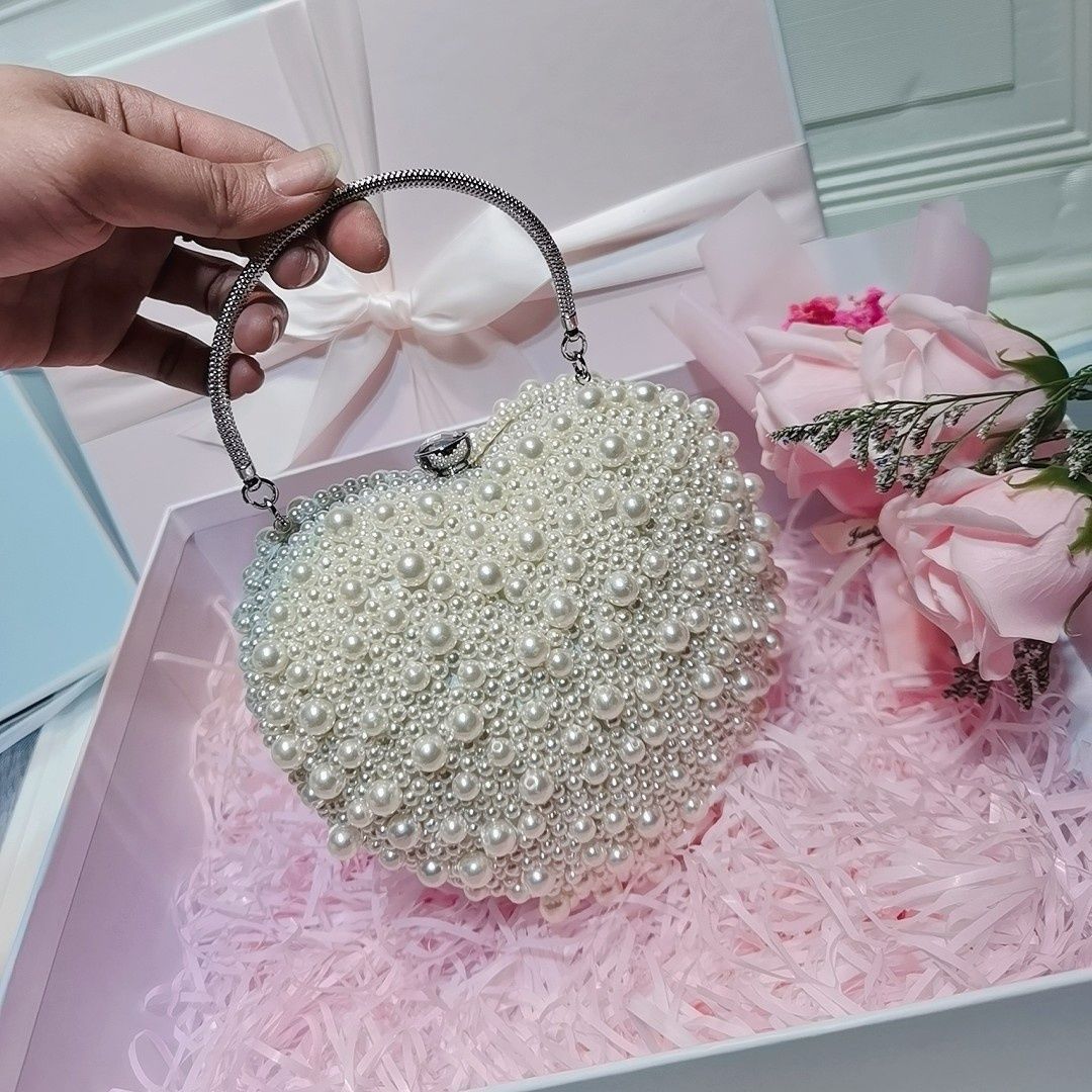 Dinner Love Heart-shaped Pearl Banquet Chain Evening Bags