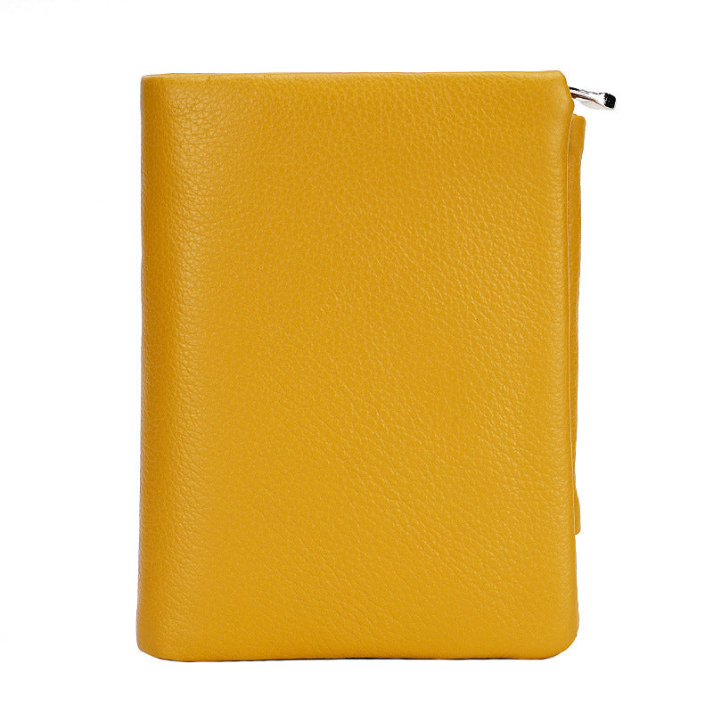 Women's Leather Short Folding First Layer Cowhide Ladies Wallets