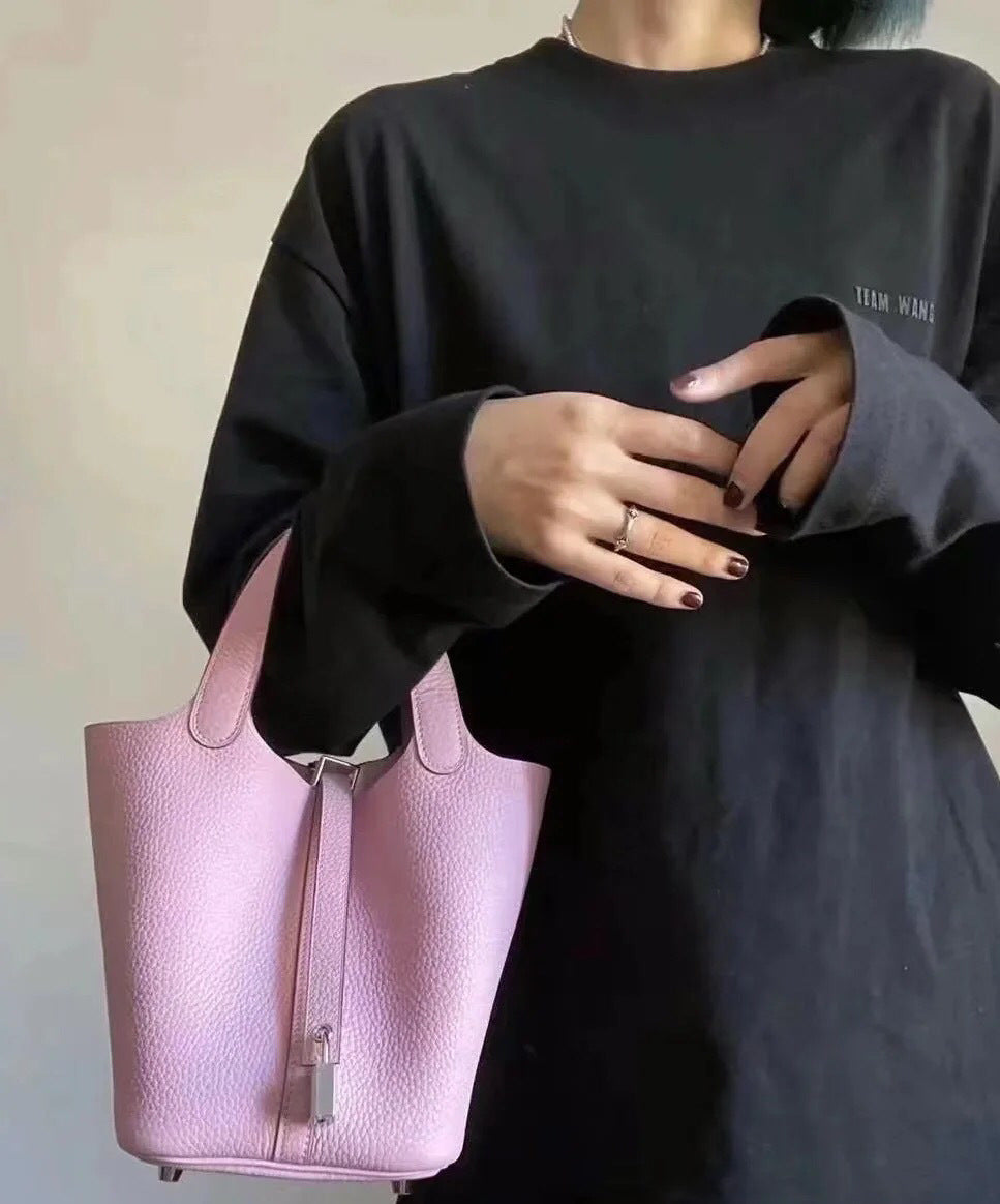 Women's Imported Vegetable Basket Genuine Leather Litchi Handbags