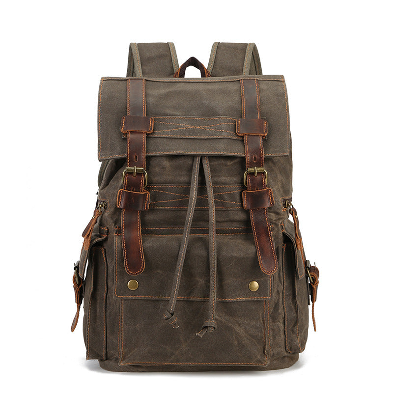 Retro Crazy Horse Leather Waxed Canvas Large Backpacks