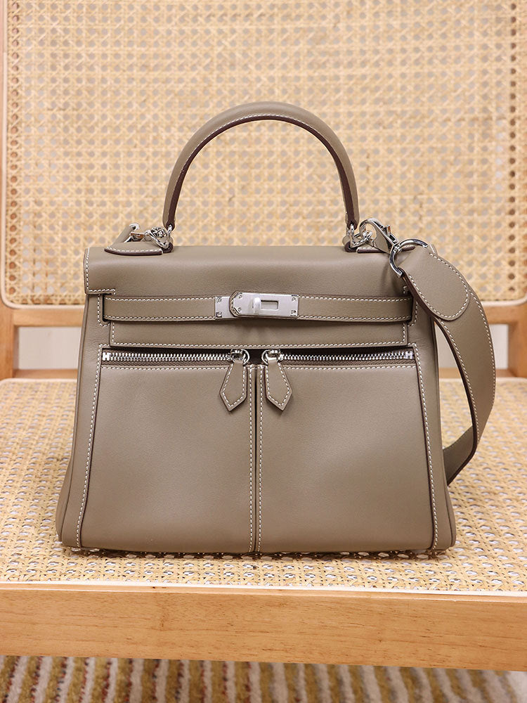 Retro Double Pocket Kelly Large Capacity Crossbody Bags