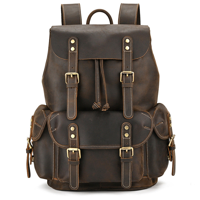 Men's Large Capacity Crazy Horse Leather First Layer Backpacks