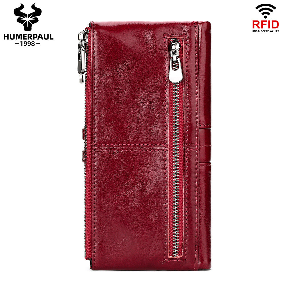 Women's Antimagnetic Clutch Top Layer Cowhide Long Ladies Wallets