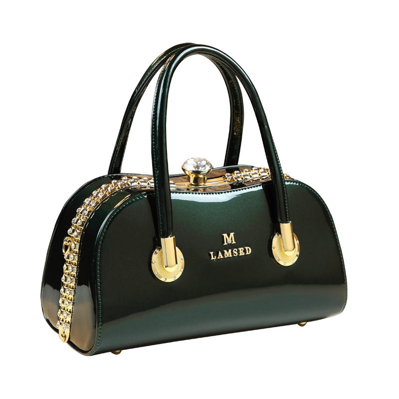 Women's Diamond Boston Pillow Personality Patent Leather Shoulder Bags