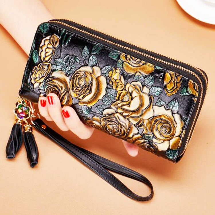 Women's Long Zipper Rose Elegant Fashion Lucky Ladies Wallets