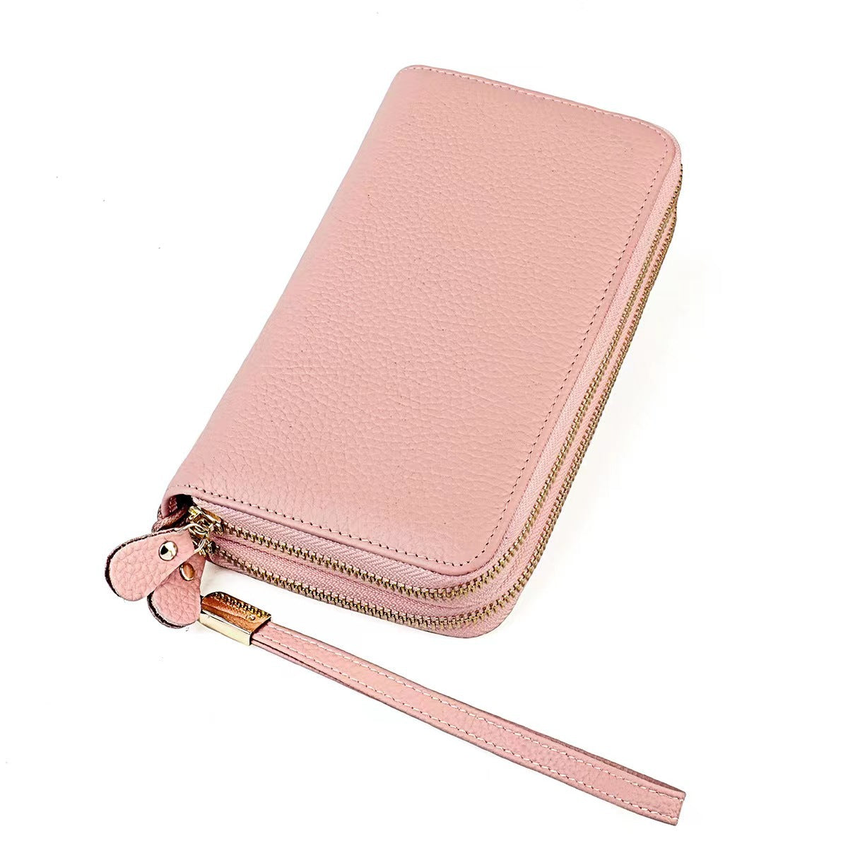 Women's Double Zipper Genuine Leather Clutch Long Ladies Wallets