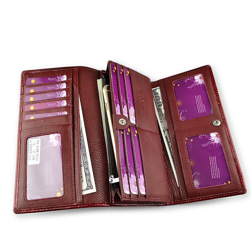 Women's Leather Patent Fashion Clutch Crocodile Pattern Ladies Wallets