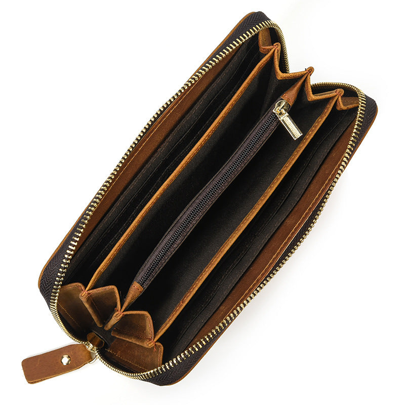Men's Horse Leather Long Real Zipper First Layer Purses